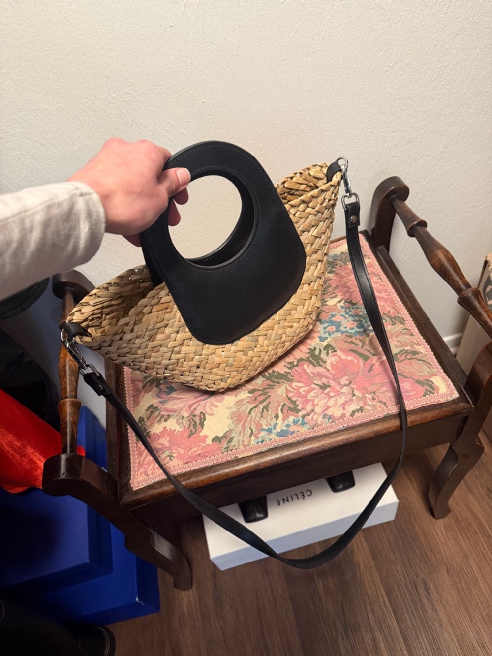 Mango Black & Natural Straw Crossbody Bag